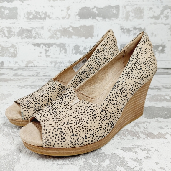 Toms Michelle Natural/Sand Tiny Cheetah Print Espadrille Wedge Sandals V232 - Picture 2 of 11